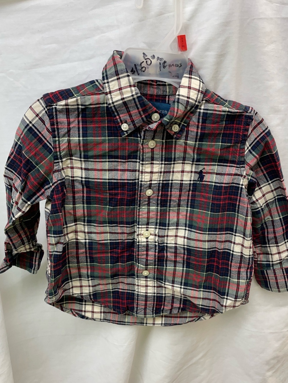 Ralph Lauren Boys' Red, Navy & Green Plaid Button-Down Shirt sz 18mos
